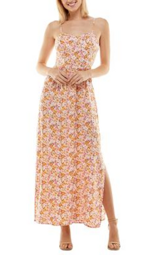 As U Wish Juniors' Molded-Cup Maxi Dress, Pink Floral, Size M