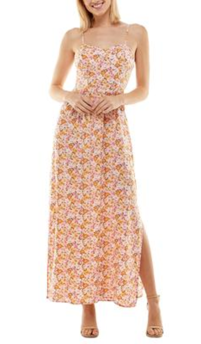 As U Wish Juniors' Molded-Cup Maxi Dress, Pink Floral, Size M