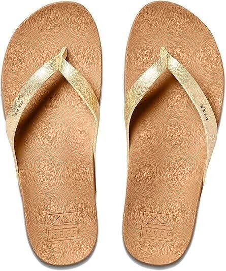 REEF Women's Cushion Court Flip-Flop Sandal, Tan/Champagne, 11M