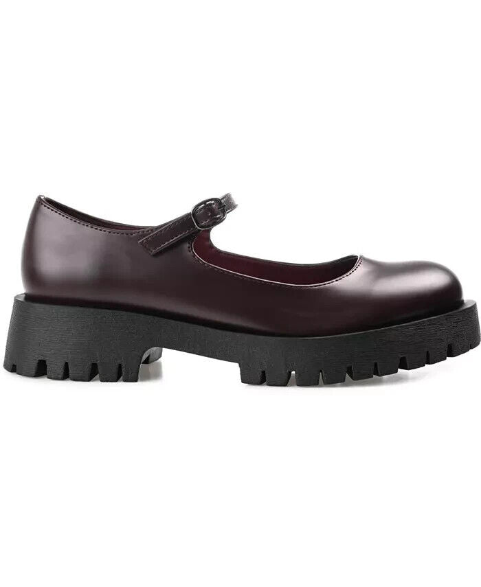 Journee Collection Women's Kamie Lug Sole Mary Jane Flats, Wine, 6M