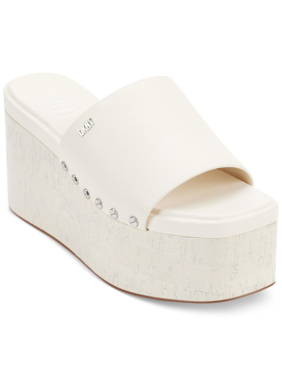 DKNY Alvy Studded Platform Wedge Slide Sandals, Eggnog, 8.5M