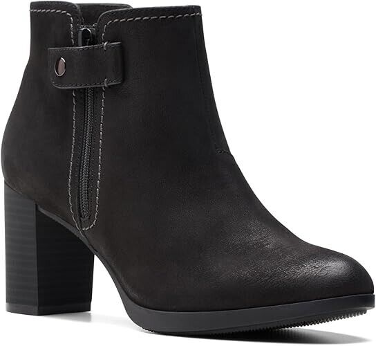 Clarks Women's Bayla Glow Zip Fashion Dress Boots, Black Nubuck, 8.5W