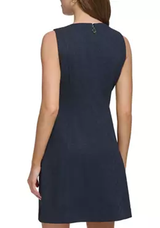 Tommy Hilfiger Women's Basketweave Roundneck Sheath Dress, Sky Captain, Size 16