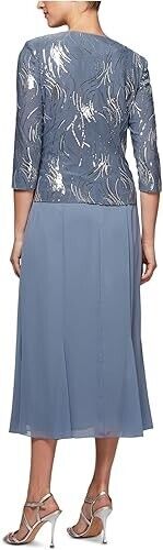 Alex Evenings Petite Midi Dress & Jacket, Steel Blue, Size 8P