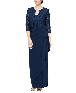 Alex Evenings Embellished Gown and Jacket Royal, Navy, Size 12