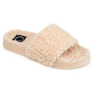 Journee Collection Women's Faux Fur Haimi Slide Sandal, Beige, 9M