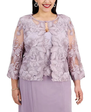 Alex Evenings Women's Plus Size A-Line Dress With Lace, Smokey Orchid, Size 14W