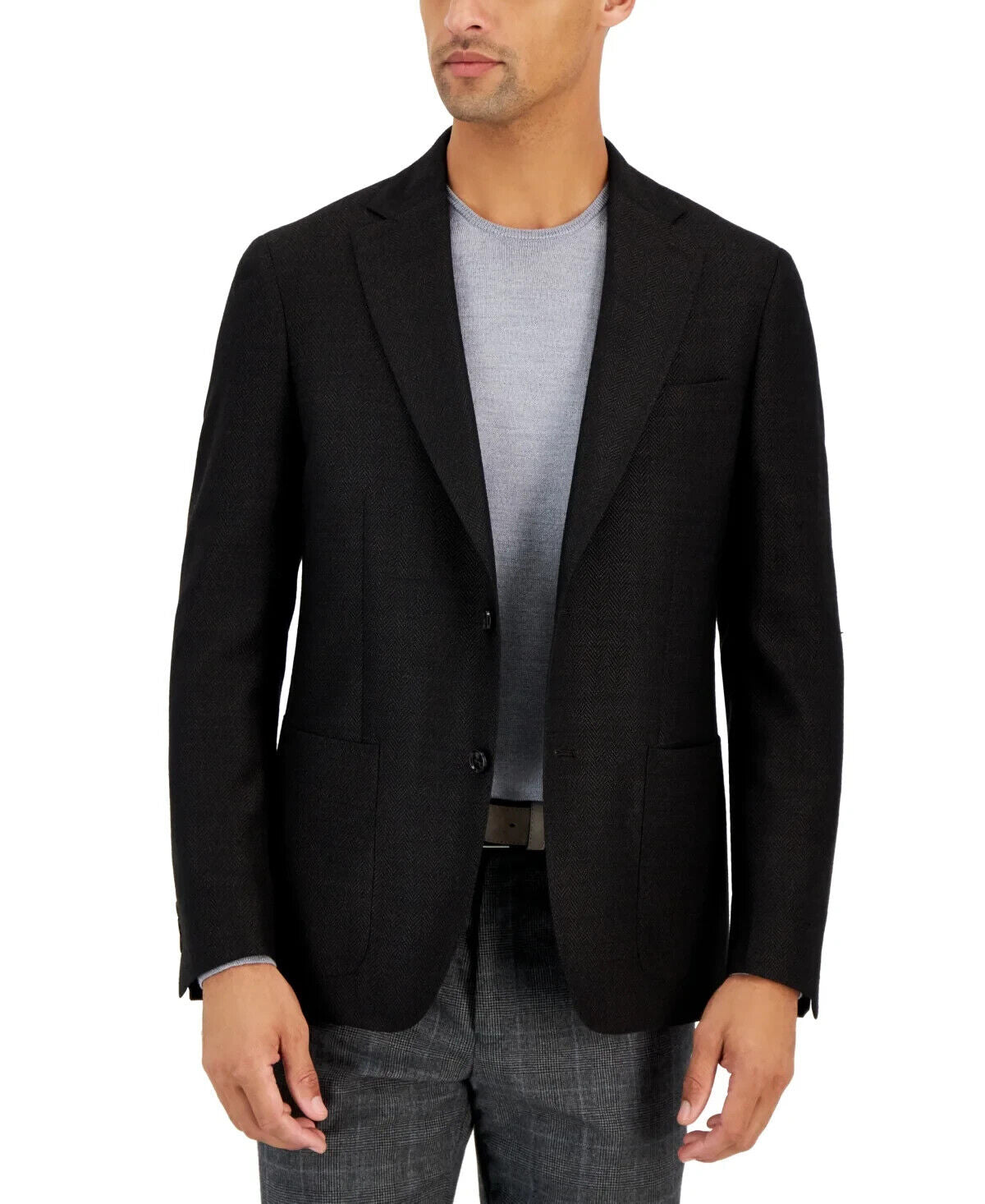 Calvin Klein Men's Slim-Fit Wool Woven Herringbone Sport Coat, Brown, 42L