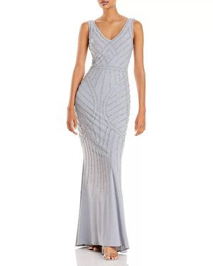 Aqua Embellished Column Gown - MSRP 298.00 Silver, Size 2