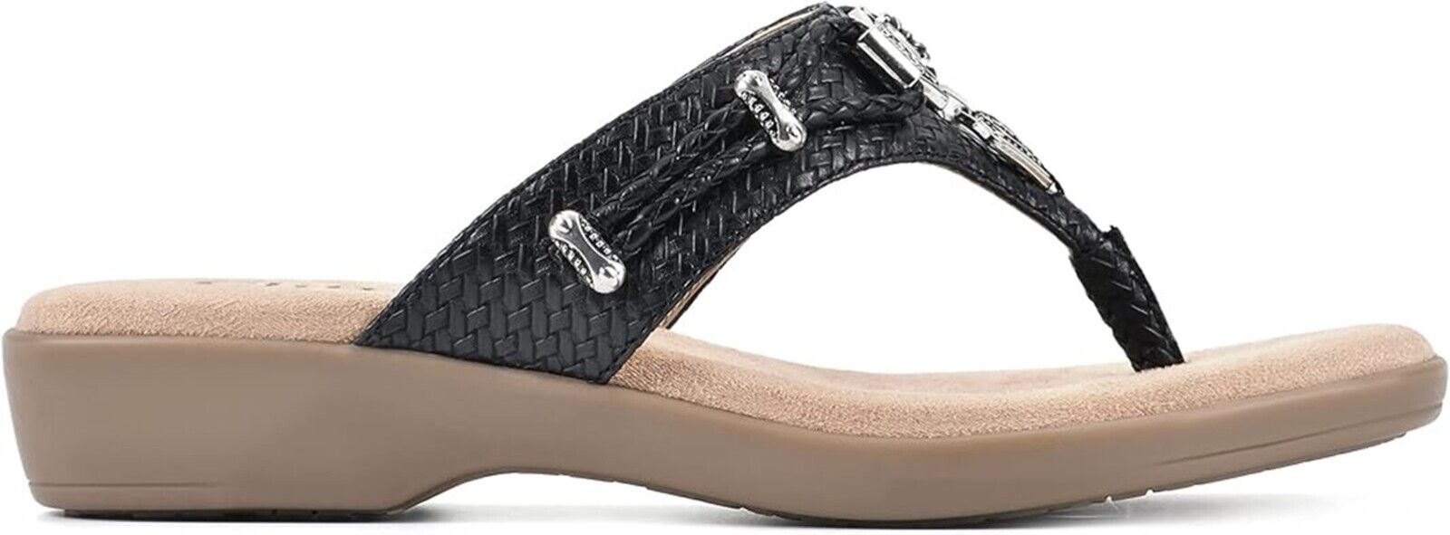 Cliffs by White Mountain Women's Black Woven Thong Wedge Sandals, Black, 8M