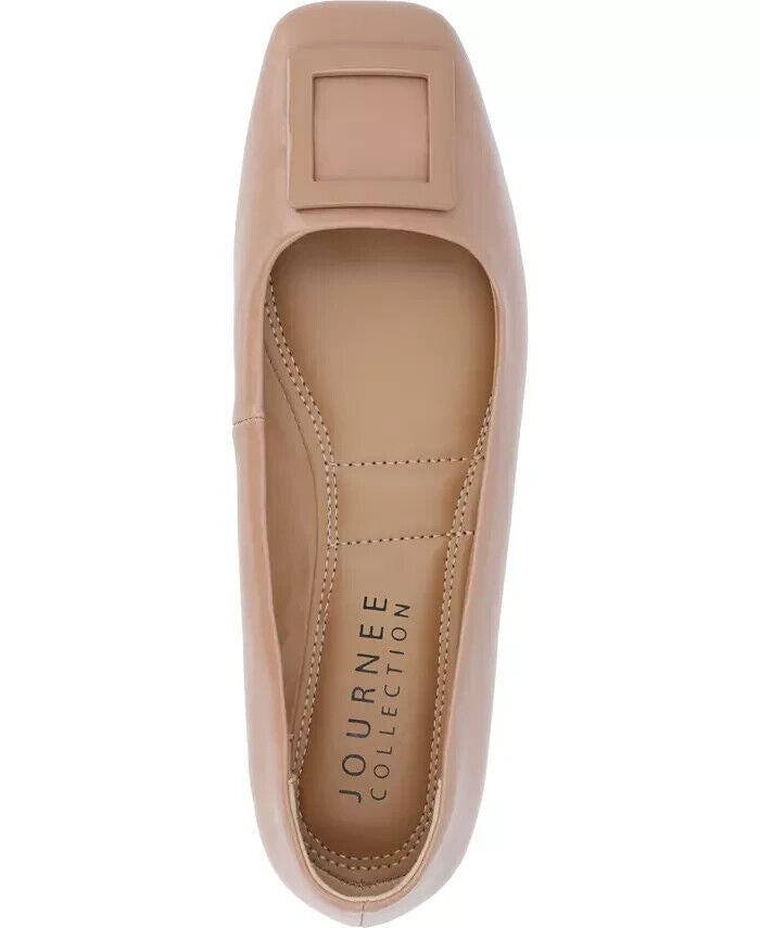 Journee Collection Women's Zimia Square Toe Ornamented Ballet Flats, Tan, 11M