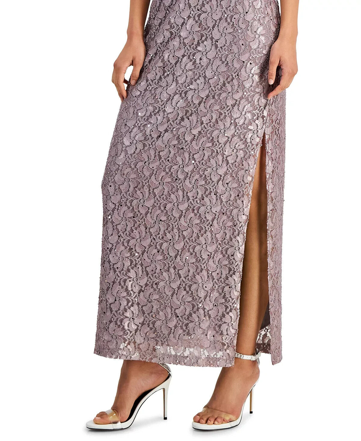 Connected Women's Sequined-Lace Maxi Dress, Dusty Taupe, Size 16 MSRP 109.00