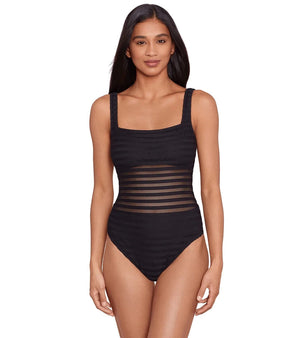 Lauren Ralph Women's Square-Neck One-Piece Swimsuit, Ottoman Mesh, 10