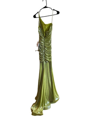 B Darlin Juniors' Metallic One-Shoulder Gown, Lime/Silver, Size 7/8