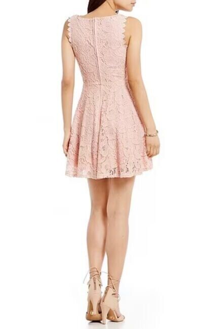 City Studios Juniors Lace Fit & Flare Party Dress, Blush, Size L