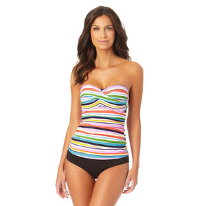 Anne Cole Painted-Striped Twist-Front Shirred Tankini Top, Multi-Color, XL