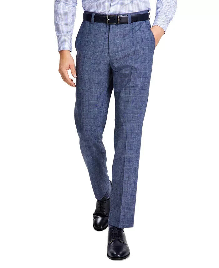 Hugo Boss Men's Modern-Fit Plaid Wool Blend Suit Trousers, Medium Blue Plaid 32R