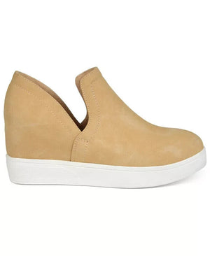 Journee Collection Women's Cardi Cut-Out Platform Wedge Sneakers, Tan, 7.5W