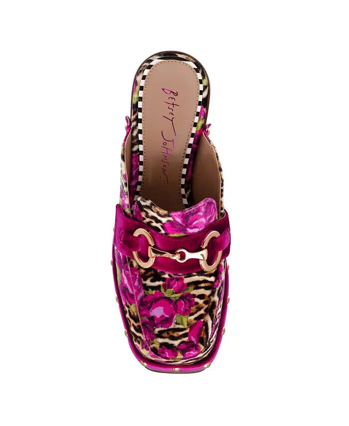 Betsey Johnson Women's Aydin Printed Velvet Platform Clog, Leopard Floral, 9.5M