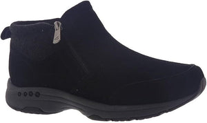 Easy Spirit Women's Tshuffle Casual Flat Walking Booties, Black Suede, 6.5M