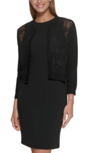 DKNY Lace-Front Open-Front Cardigan, Black, Size M