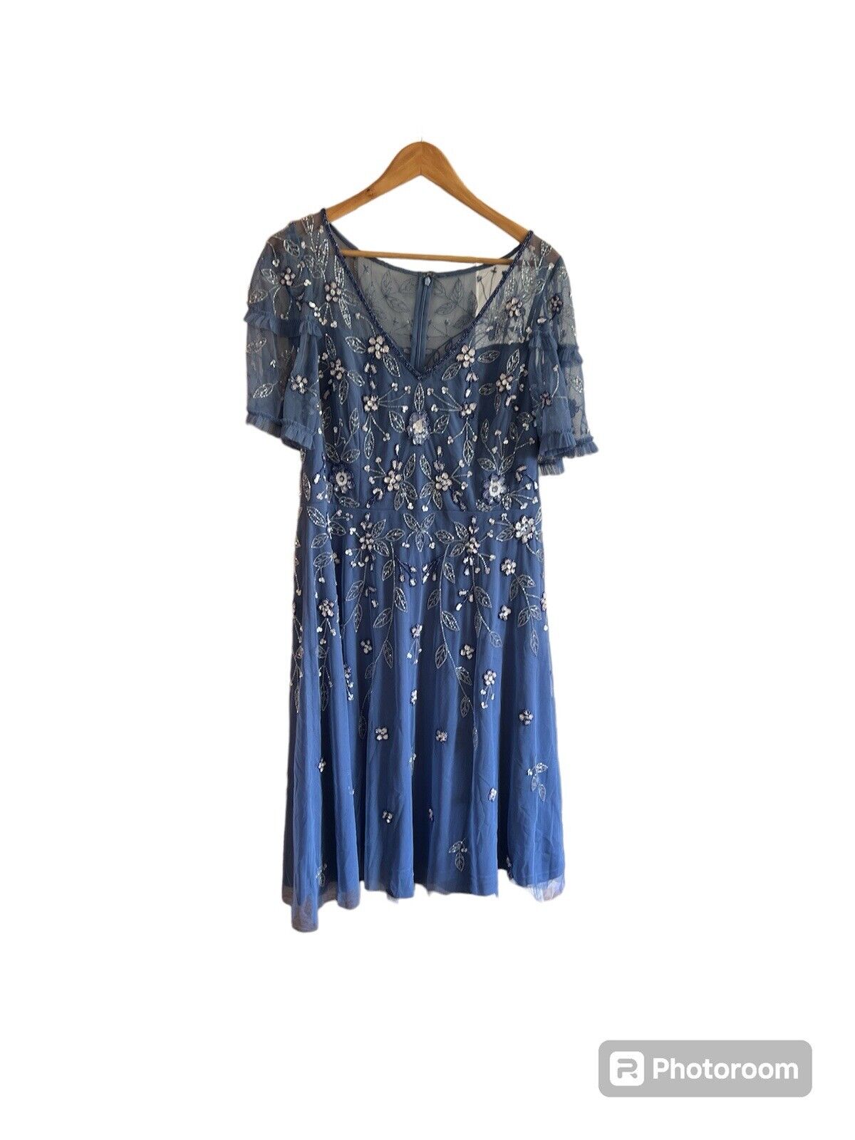 Adrianna Papell Women's V-Neck Beaded Midi Dress, French Blue, Size 0