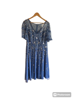 Adrianna Papell Women's V-Neck Beaded Midi Dress, French Blue, Size 0