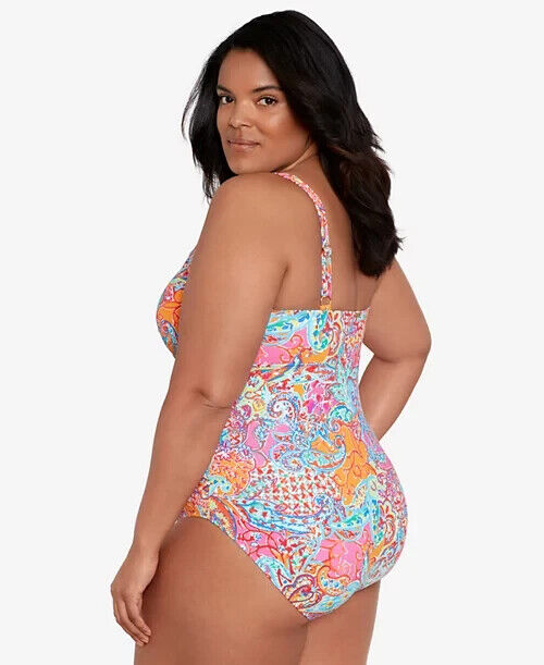 Lauren Ralph Plus Size Surplice Underwire One-Piece, Amara Patchwork , 16W