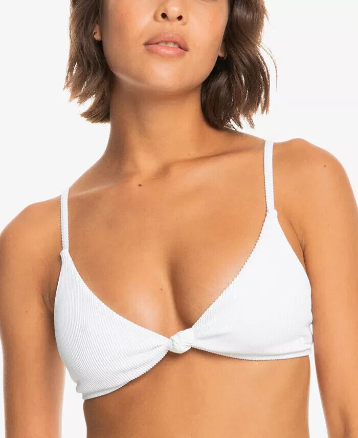 Roxy Juniors' Ribbed Love The Surf Knot-Front Bikini Top, Bright White, L