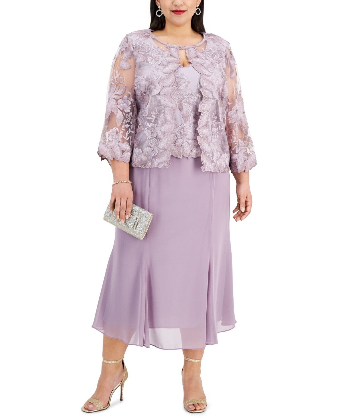 Alex Evenings Women's Plus Size A-Line Dress With Lace, Smokey Orchid, Size 16W