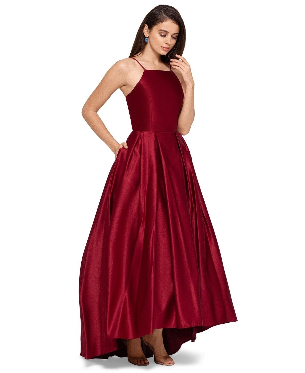 Betsy Adam Petite Satin Ball Gown, Red, Size 12P