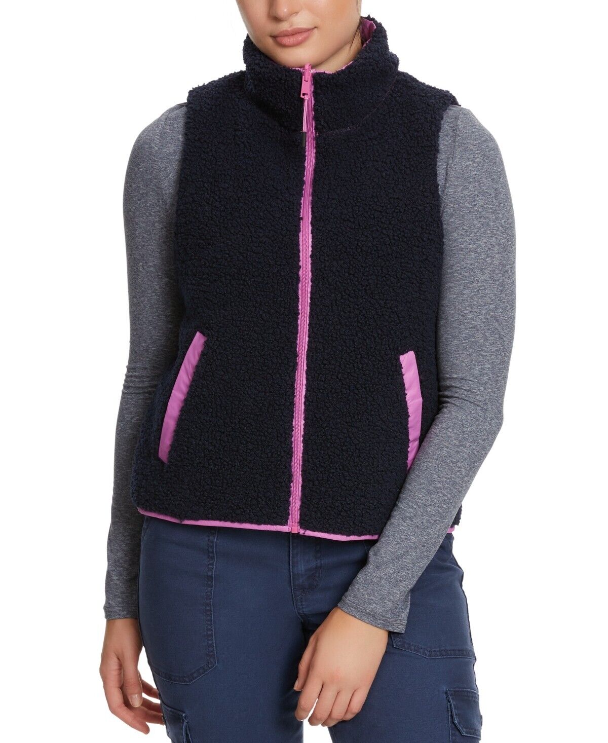 Bass Outdoor Women's Reversible Zip-Front Vest, Navy Blazer, L