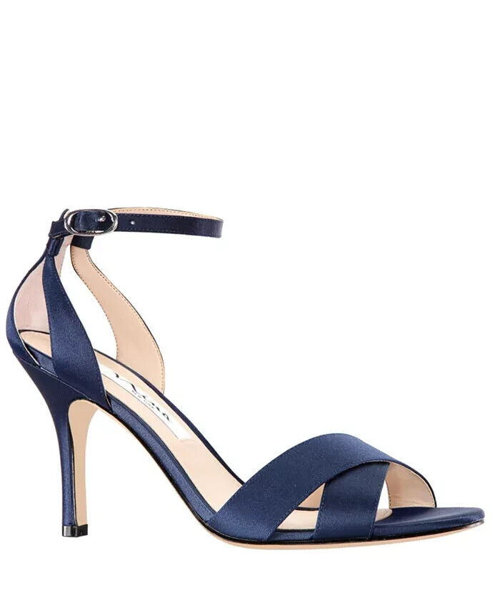 Nina Women's Venus Crisscross Stiletto Evening Sandals, Navy Satin, 7.5M