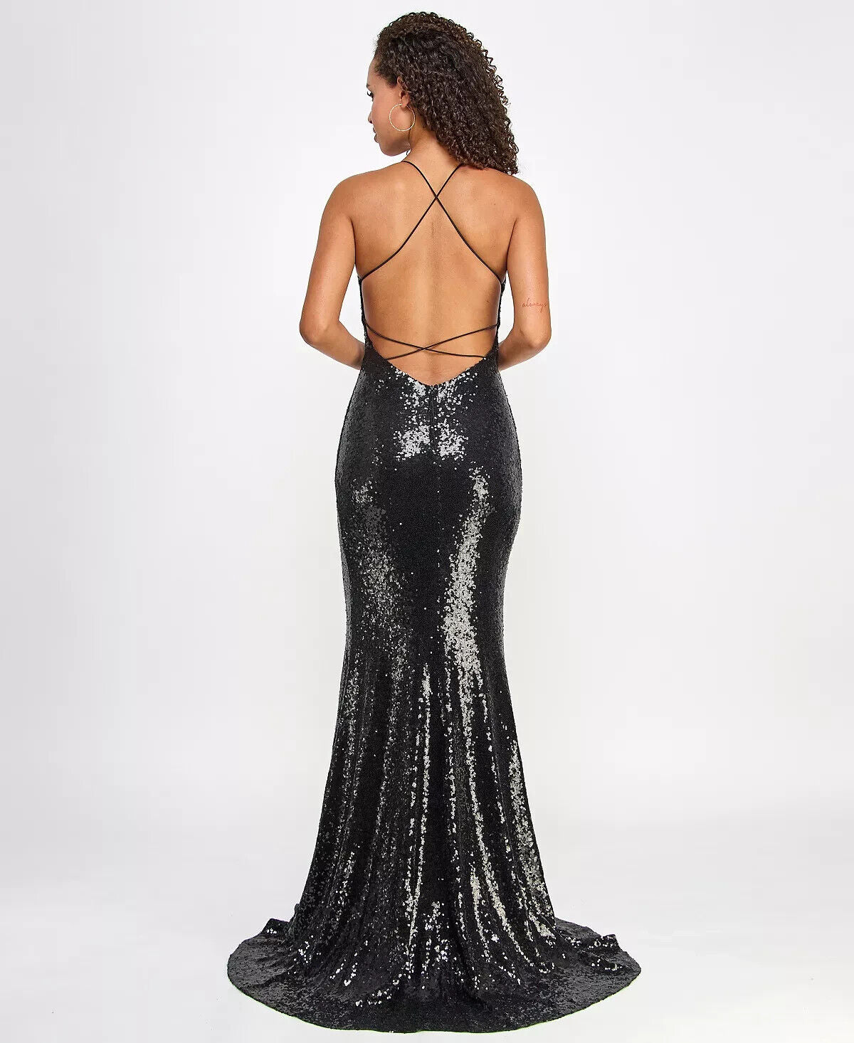 B Darlin Juniors' Sequined Strappy-Back Evening Gown, Black, Size 12