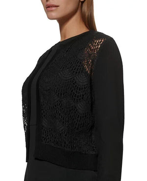 DKNY Lace-Front Open-Front Cardigan, Black, Size M