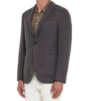 Boglioli Grey Flannel Herringbone Slim Fit Jacket, Gray, 56R