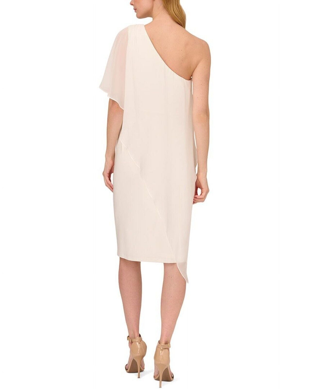 Adrianna Papell Women's One-Shoulder Cape-Over Dress, Ivory, 10