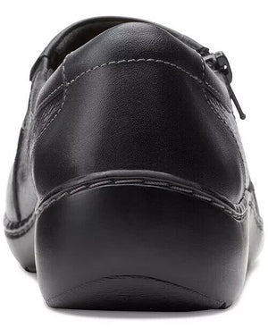 Clarks Women's Cora Giny Cushioned Zip Loafer Flats, Black, 8W