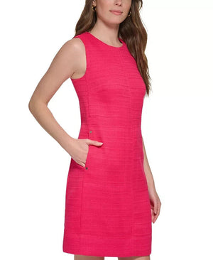 Tommy Hilfiger Women's Petite Hopsack Shift Dress, Magenta, Sizes 6P