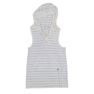 Calvin Klein Crochet Striped Hooded Tunic Cover-up, Milk, S/M