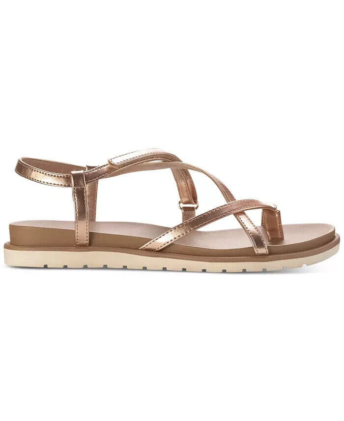 Sun + Stone  Women's Juune Toe Loop Strappy Flat Sandals, Rose Gold, 8.5M