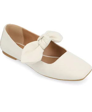 Journee Collection Women's Seralinn Bow Square Toe Flats, Beige, 8.5M