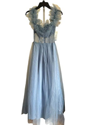 BCX Juniors' Off-The-Shoulder Glitter Tulle Corset Gown, Blue, Size 3