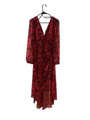 Guess Women's Floral-Print Faux-Wrap Dress Midi Dress, Dark Pink , Size 8