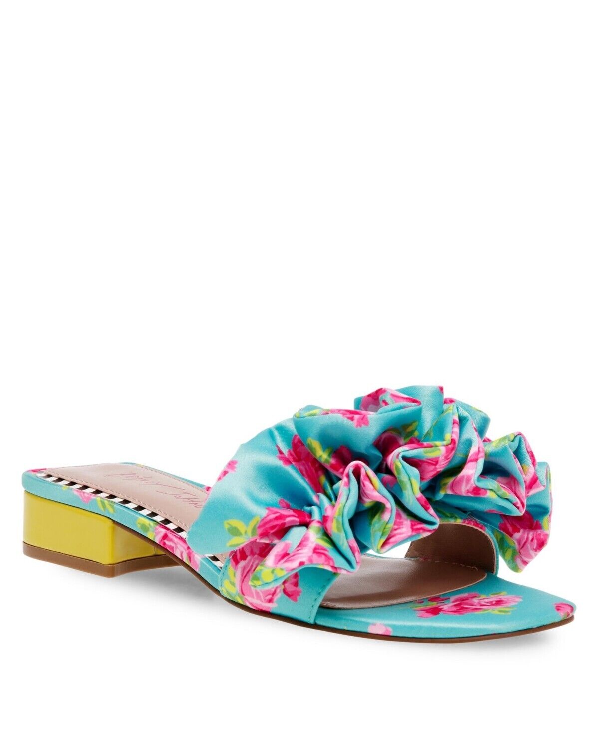 Betsey Johnson Women's Alivia Floral Ruffle Sandal, Blue Multi, 5M