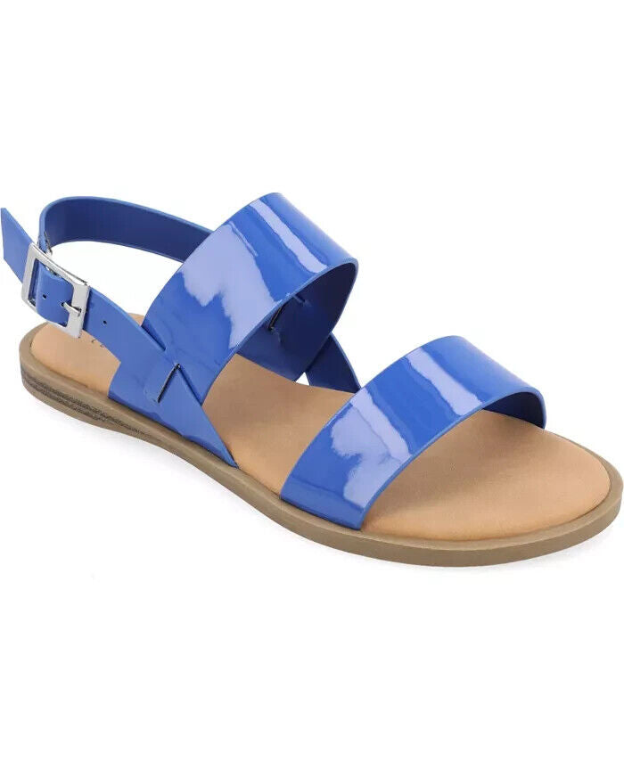 Journee Collection Women's Lavine Double Strap Flat Sandals, Navy, 9M