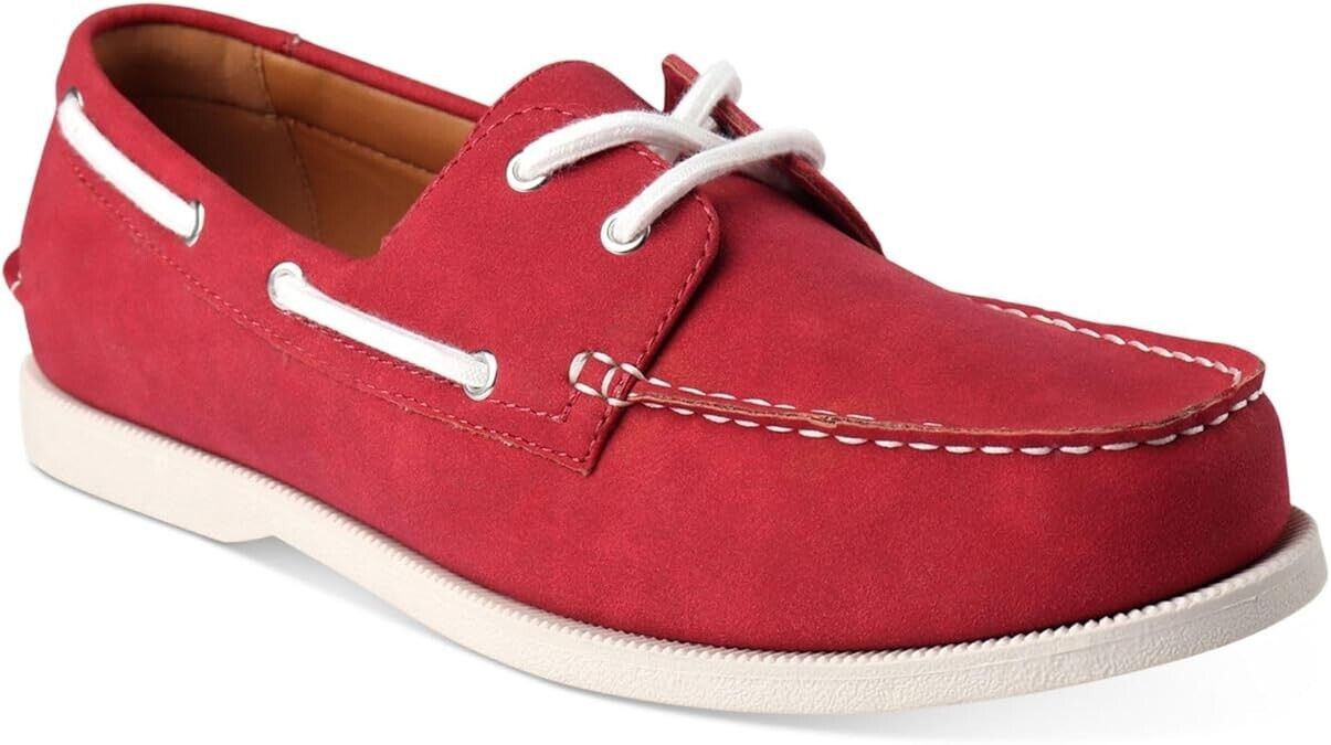 Club Room Men's Comfort Elliot Round Toe Lace-up Boat Shoes, Deep Red, 8