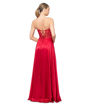 Blondie Nites Juniors' Illusion Applique Charmeuse Gown, Red, Size 3