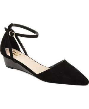 Journee Collection Women's Arkie Pointed Toe Ankle Strap Wedges, Black, 11M