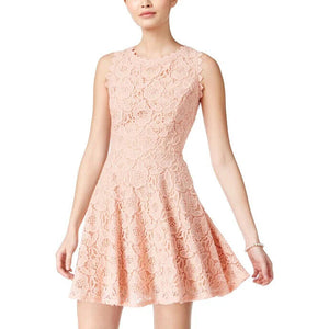 City Studios Juniors Lace Fit & Flare Party Dress, Blush, Size L